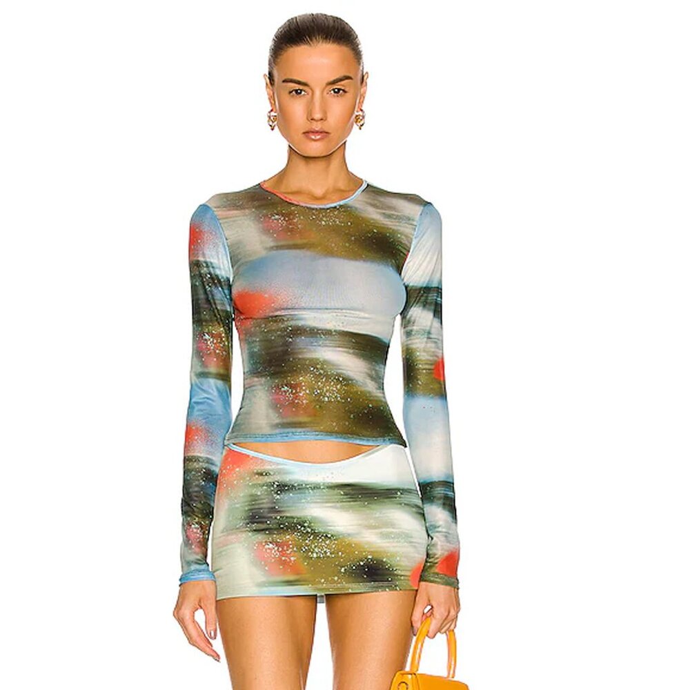 Miaou Printed Set – Long Sleeve Top + Mini Skirt – Excellent Condition